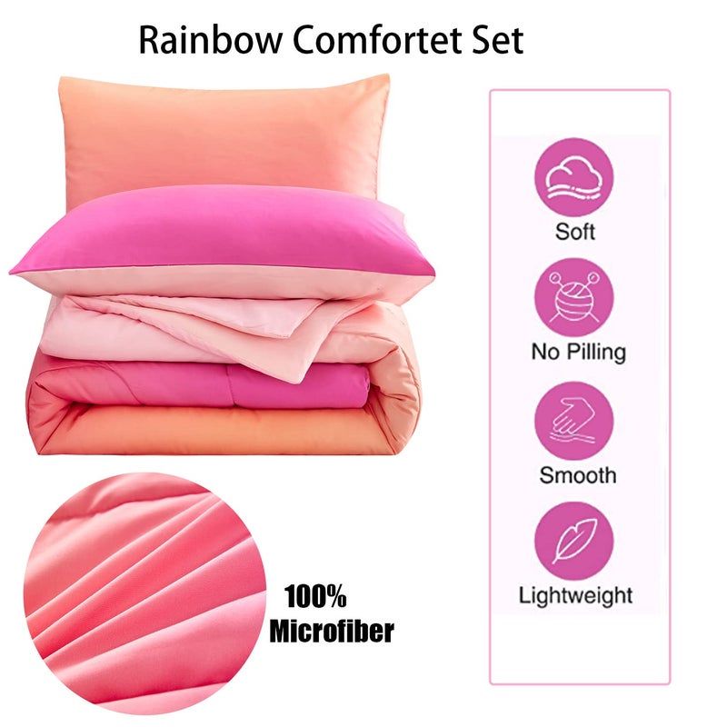Yogeneg Rainbow Kids Comforter Sets Twin Size for Teen Girl Women  Pink Orange Ombre Comforter with Pillowcase Ultra Soft Microfiber 2 Piece Bedding Set All Season (Rainbow D  Twin) - Image 2